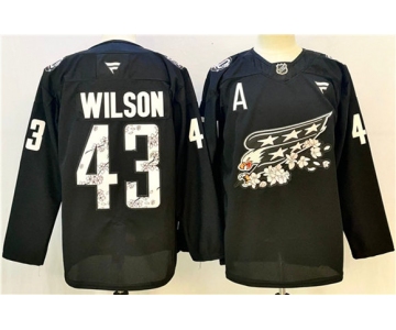 Men's Washington Capitals #43 Tom Wilson Black Cherry Blossom With A Patch Stitched Hockey Jersey