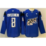 Men's Washington Capitals #8 Alex Ovechkin Blue Cherry Blossom With C Patch Stitched Hockey Jersey