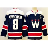 Men's Washington Capitals #8 Alexander Ovechkin Navy With C Patch Stitched Hockey Jersey