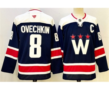 Men's Washington Capitals #8 Alexander Ovechkin Navy With C Patch Stitched Hockey Jersey