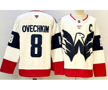Men's Washington Capitals #8 Alexander Ovechkin White Navy With C Patch Stadium Series Stitched Hockey Jersey