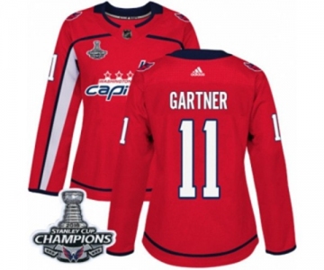 Women Adidas Washington Capitals #11 Mike Gartner Authentic Red Home 2018 Stanley Cup Final Champions NHL Jersey
