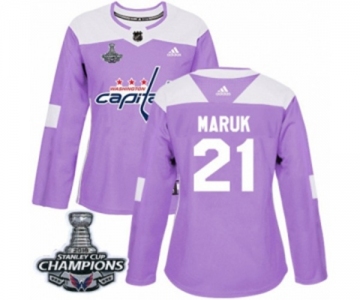 Women Adidas Washington Capitals #21 Dennis Maruk Authentic Purple Fights Cancer Practice 2018 Stanley Cup Final Champions NHL Jersey