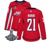 Women Adidas Washington Capitals #21 Dennis Maruk Authentic Red Home 2018 Stanley Cup Final Champions NHL Jersey