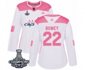 Women Adidas Washington Capitals #22 Madison Bowey Authentic White Pink Fashion 2018 Stanley Cup Final Champions NHL Jersey