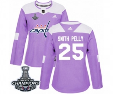 Women Adidas Washington Capitals #25 Devante Smith-Pelly Authentic Purple Fights Cancer Practice 2018 Stanley Cup Final Champions NHL Jersey