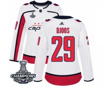 Women Adidas Washington Capitals #29 Christian Djoos Authentic White Away 2018 Stanley Cup Final Champions NHL Jersey