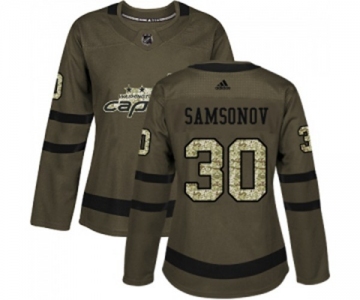 Women Adidas Washington Capitals #30 Ilya Samsonov Authentic Green Salute to Service NHL Jersey