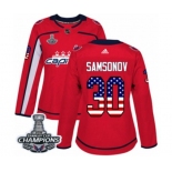 Women Adidas Washington Capitals #30 Ilya Samsonov Authentic Red USA Flag Fashion 2018 Stanley Cup Final Champions NHL Jersey