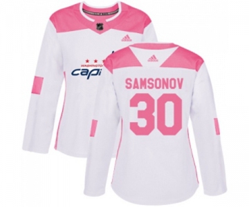 Women Adidas Washington Capitals #30 Ilya Samsonov Authentic White Pink Fashion NHL Jersey