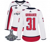 Women Adidas Washington Capitals #31 Philipp Grubauer Authentic White Away 2018 Stanley Cup Final Champions NHL Jersey