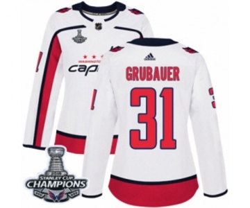 Women Adidas Washington Capitals #31 Philipp Grubauer Authentic White Away 2018 Stanley Cup Final Champions NHL Jersey