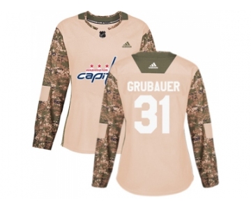Women Adidas Washington Capitals #31 Philipp Grubauer Camo Authentic 2017 Veterans Day Stitched NHL Jersey
