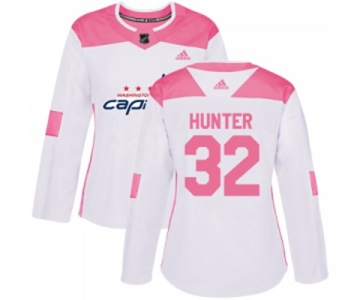 Women Adidas Washington Capitals #32 Dale Hunter Authentic White Pink Fashion NHL Jersey