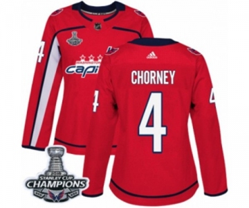 Women Adidas Washington Capitals #4 Taylor Chorney Authentic Red Home 2018 Stanley Cup Final Champions NHL Jersey
