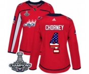 Women Adidas Washington Capitals #4 Taylor Chorney Authentic Red USA Flag Fashion 2018 Stanley Cup Final Champions NHL Jersey