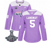 Women Adidas Washington Capitals #5 Rod Langway Authentic Purple Fights Cancer Practice 2018 Stanley Cup Final Champions NHL Jersey
