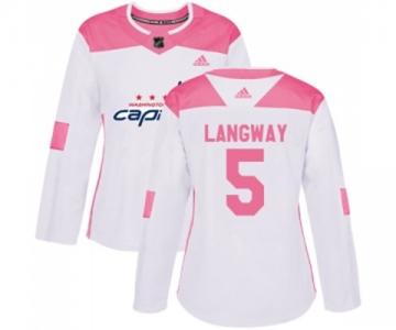 Women Adidas Washington Capitals #5 Rod Langway Authentic White Pink Fashion NHL Jersey