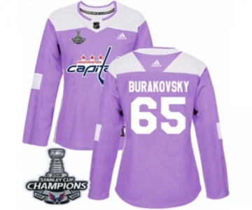 Women Adidas Washington Capitals #65 Andre Burakovsky Authentic Purple Fights Cancer Practice 2018 Stanley Cup Final Champions NHL Jersey