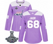Women Adidas Washington Capitals #68 Jaromir Jagr Authentic Purple Fights Cancer Practice 2018 Stanley Cup Final Champions NHL Jersey