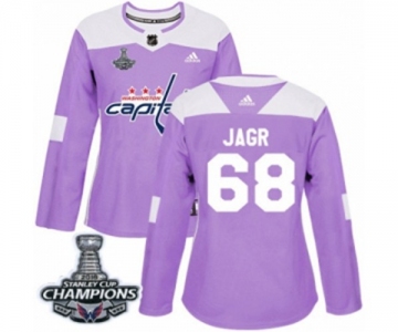 Women Adidas Washington Capitals #68 Jaromir Jagr Authentic Purple Fights Cancer Practice 2018 Stanley Cup Final Champions NHL Jersey