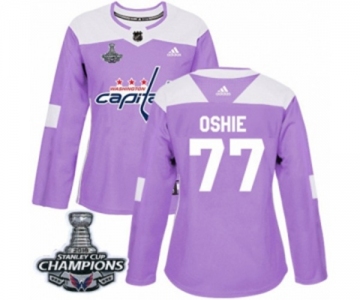 Women Adidas Washington Capitals #77 T.J. Oshie Authentic Purple Fights Cancer Practice 2018 Stanley Cup Final Champions NHL Jersey