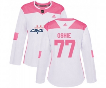 Women Adidas Washington Capitals #77 T.J. Oshie Authentic White Pink Fashion NHL Jersey