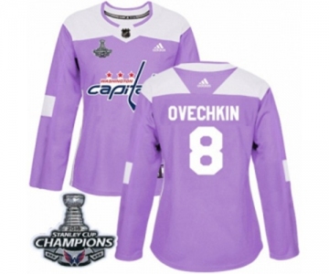 Women Adidas Washington Capitals #8 Alex Ovechkin Authentic Purple Fights Cancer Practice 2018 Stanley Cup Final Champions NHL Jersey