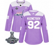 Women Adidas Washington Capitals #92 Evgeny Kuznetsov Authentic Purple Fights Cancer Practice 2018 Stanley Cup Final Champions NHL Jersey