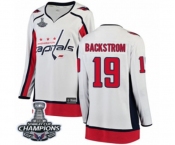 Women Washington Capitals #19 Nicklas Backstrom Fanatics Branded White Away Breakaway 2018 Stanley Cup Final Champions NHL Jersey