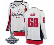 Women Washington Capitals #68 Jaromir Jagr Fanatics Branded White Away Breakaway 2018 Stanley Cup Final Champions NHL Jersey