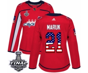 Women's Adidas Washington Capitals #21 Dennis Maruk Authentic Red USA Flag Fashion 2018 Stanley Cup Final NHL Jersey