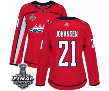 Women's Adidas Washington Capitals #21 Lucas Johansen Authentic Red Home 2018 Stanley Cup Final NHL Jersey
