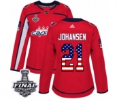 Women's Adidas Washington Capitals #21 Lucas Johansen Authentic Red USA Flag Fashion 2018 Stanley Cup Final NHL Jersey