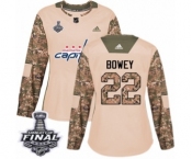 Women's Adidas Washington Capitals #22 Madison Bowey Authentic Camo Veterans Day Practice 2018 Stanley Cup Final NHL Jersey