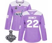 Women's Adidas Washington Capitals #22 Madison Bowey Authentic Purple Fights Cancer Practice 2018 Stanley Cup Final NHL Jersey