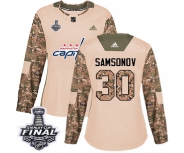 Women's Adidas Washington Capitals #30 Ilya Samsonov Authentic Camo Veterans Day Practice 2018 Stanley Cup Final NHL Jersey