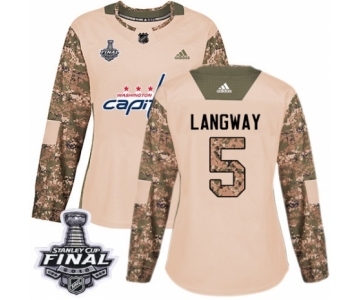 Women's Adidas Washington Capitals #5 Rod Langway Authentic Camo Veterans Day Practice 2018 Stanley Cup Final NHL Jersey