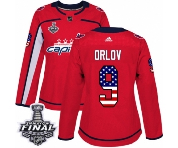 Women's Adidas Washington Capitals #9 Dmitry Orlov Authentic Red USA Flag Fashion 2018 Stanley Cup Final NHL Jersey