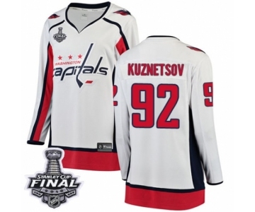 Women's Washington Capitals #92 Evgeny Kuznetsov Fanatics Branded White Away Breakaway 2018 Stanley Cup Final NHL Jersey