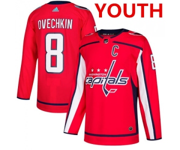Youth Adidas Capitals #8 Alex Ovechkin Red Home Authentic Stitched NHL Jersey