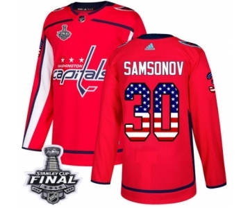 Youth Adidas Washington Capitals #30 Ilya Samsonov Authentic Red USA Flag Fashion 2018 Stanley Cup Final NHL Jersey
