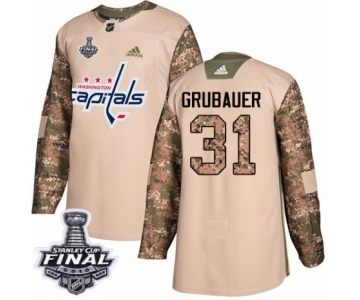 Youth Adidas Washington Capitals #31 Philipp Grubauer Authentic Camo Veterans Day Practice 2018 Stanley Cup Final NHL Jersey