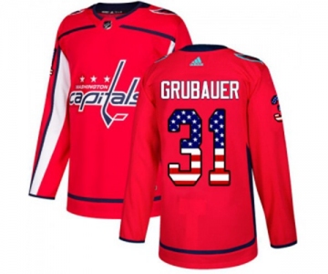Youth Adidas Washington Capitals #31 Philipp Grubauer Authentic Red USA Flag Fashion NHL Jersey