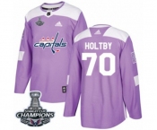 Youth Adidas Washington Capitals #70 Braden Holtby Authentic Purple Fights Cancer Practice 2018 Stanley Cup Final Champions NHL Jersey