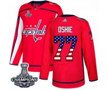 Youth Adidas Washington Capitals #77 T.J. Oshie Authentic Red USA Flag Fashion 2018 Stanley Cup Final Champions NHL Jersey