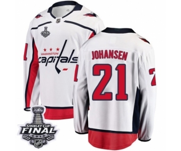 Youth Washington Capitals #21 Lucas Johansen Fanatics Branded White Away Breakaway 2018 Stanley Cup Final NHL Jerse