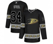 Anaheim Ducks #34 Sam Steel Premier Black Team Logo Fashion Hockey Jersey
