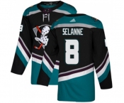 Anaheim Ducks #8 Teemu Selanne Authentic Black Teal Alternate Hockey Jersey