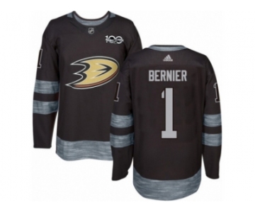 Men's Adidas Anaheim Ducks #1 Jonathan Bernier Authentic Black 1917-2017 100th Anniversary NHL Jersey